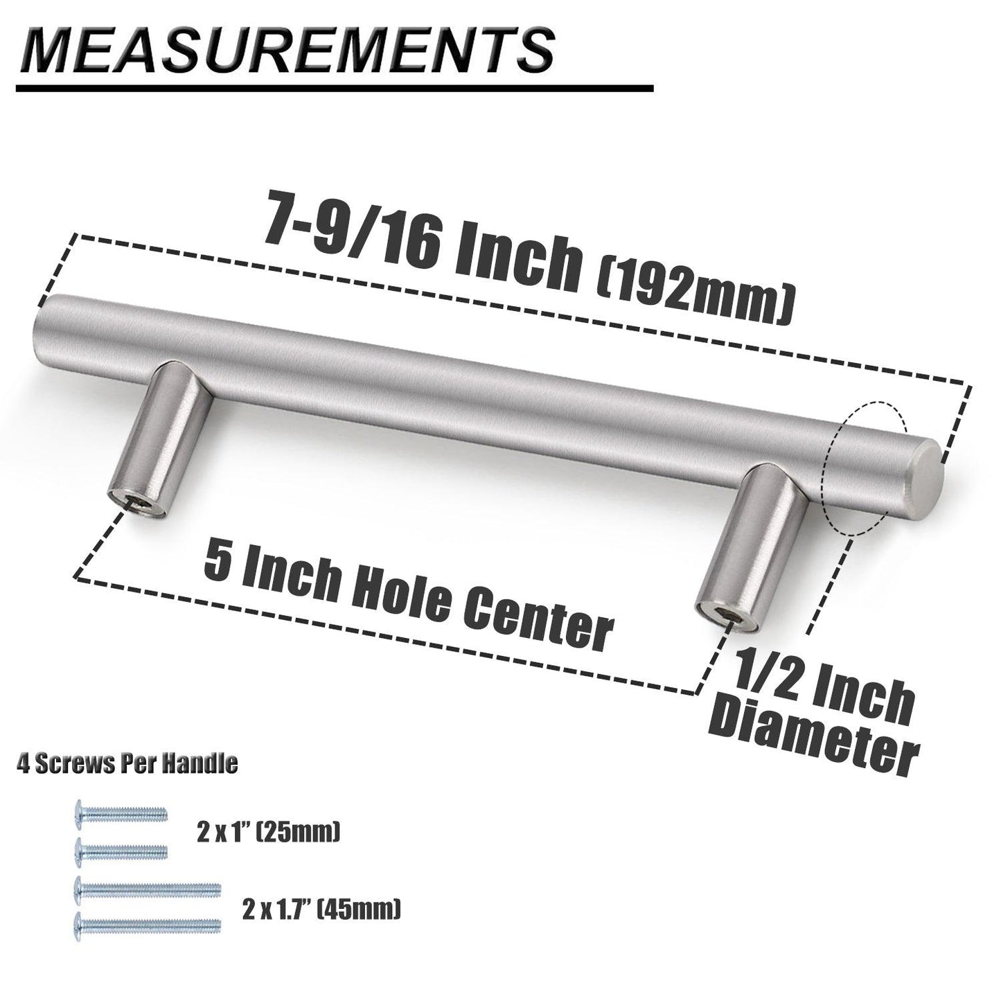 Stainless Steel Cabinet Handle Knobs Brushed Nickel Kitchen Hardware Drawer Pulls 2"-15" PD201HSS - Probrico