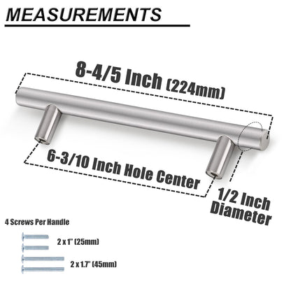 5Pack Euro T Bar Pulls for Cabinets, Brushed Stainless Steel Kitchen Handles 160mm 6 3/10inch PD201HSS160 - Probrico