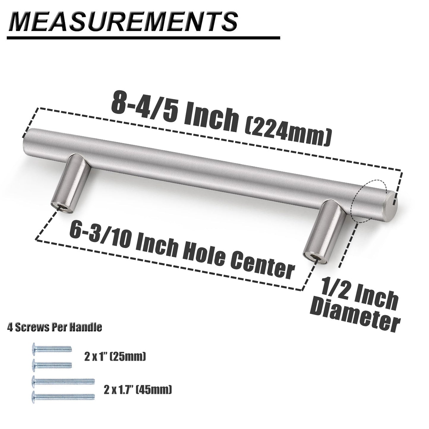 Probrico Stainless Steel Cabinet Handle Brushed Nickel Kitchen Hardware Drawer Pulls 100 Packs 2"-15" PD201HSS - Probrico