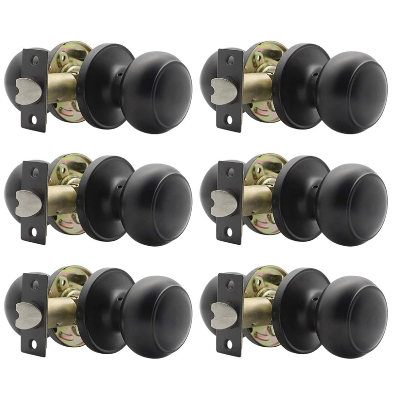 Probrico Passage Interior Door Knobs Hall and Closet Door Handle Keyless Black Lockset Stainless Steel 5 Pack