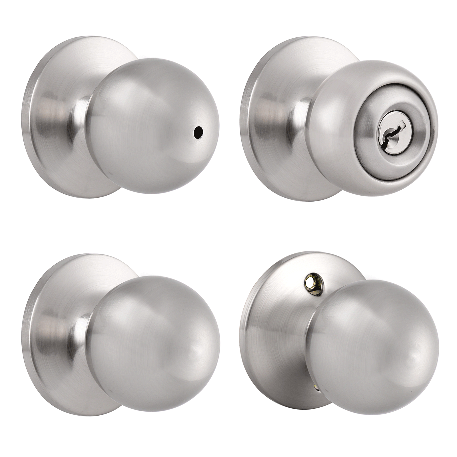 Single Connect Rod Round Ball Knobs Entrance/Privacy/Passage/Dummy Door Lock Knob, Satin Nickel Finish DL5763SN