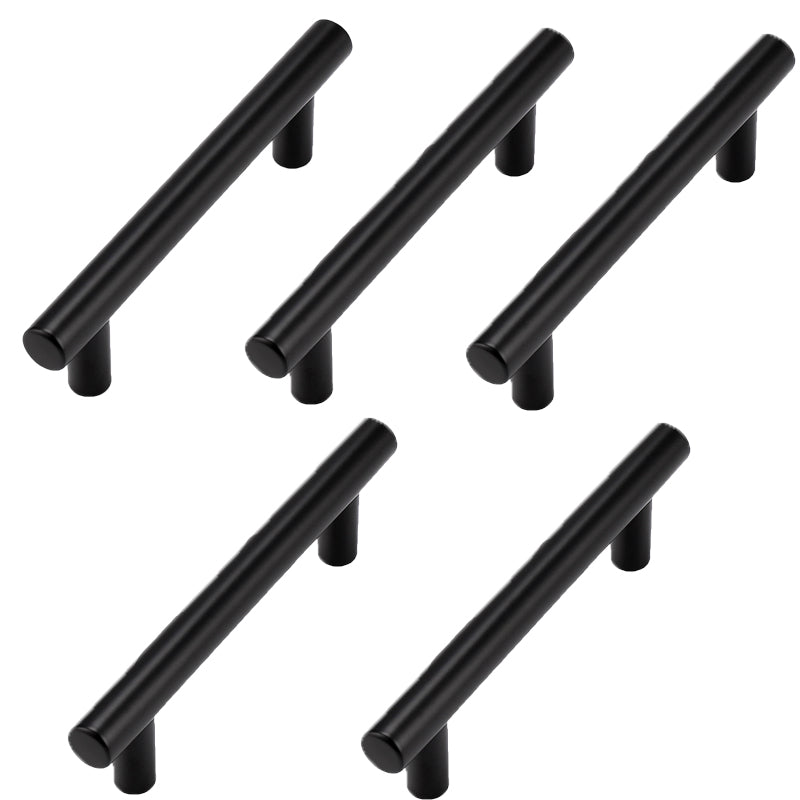 Probrico (5 Pack Flat Black Kitchen Cabinet Pulls, 3-3/4 Inch Hole Centers Cabinet Hardware Euro T Bar Handles Dresser Pulls, 6