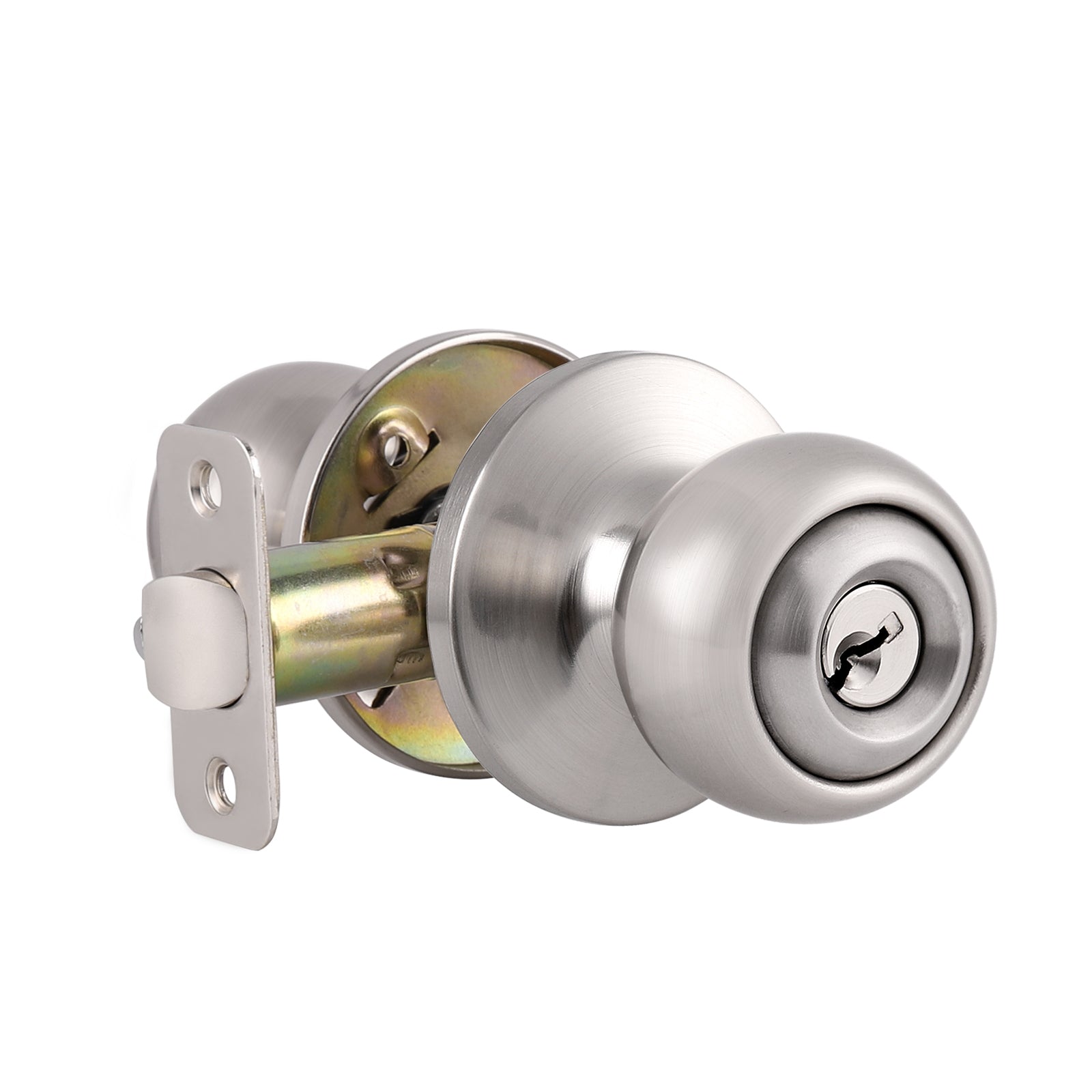 Single Connect Rod Round Ball Knobs Entrance/Privacy/Passage/Dummy Door Lock Knob, Satin Nickel Finish DL5763SN