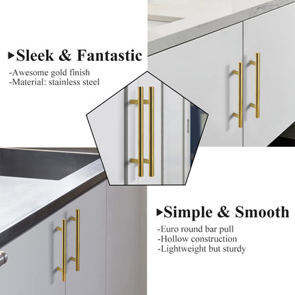 Stainless Steel T Bar Cabinet Handles Gold Finish, 128mm 5inch Hole Centers - Probrico