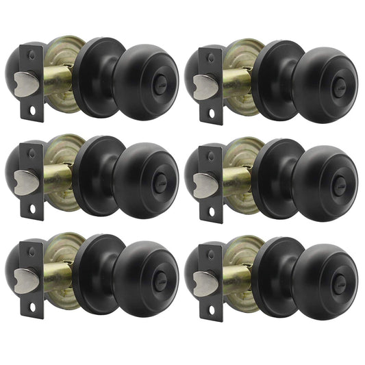 Probrico Matte Black Bed/Bath Door Knobs, Privacy Door Knobs for Bedroom Bathroom, Interior Door Knobs Keyless Stainless Steel Locksets (6 Pack) - Probrico