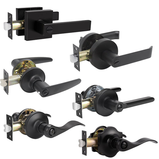 Probrico Bedroom and Bathroom Handles Lock Black Finished Privacy Door Lever 6 Packs - Probrico