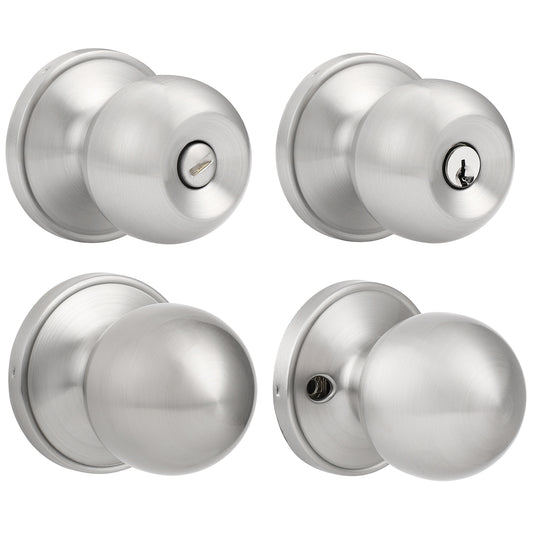 Satin Nickel Round Ball Knobs Keyed Entry/Privacy/Passage/Dummy Door Lock Knob, Satin Nickel Finish DL607SN - Probrico