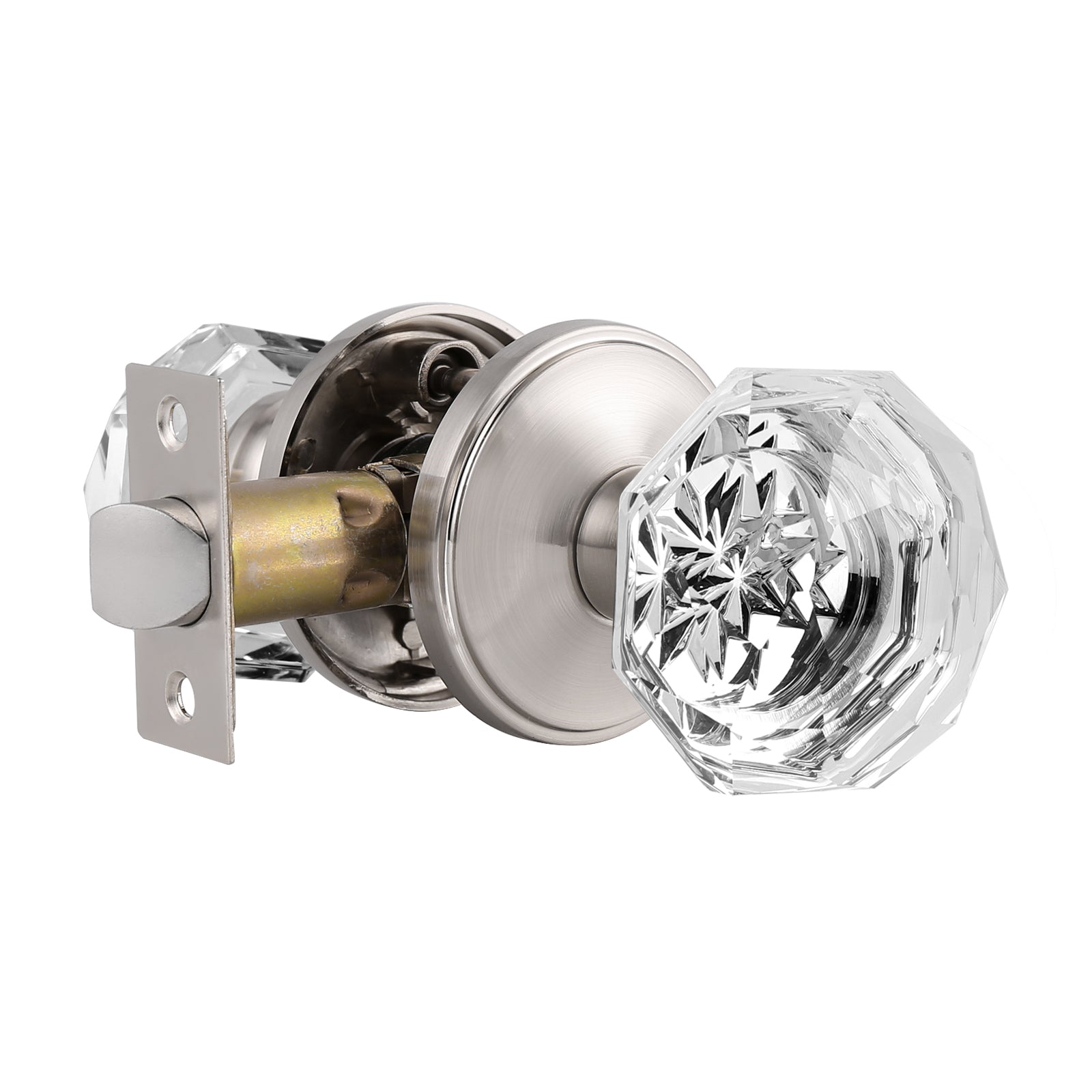 Crystal Door Knobs Modern,Nickel Finish, Passage, Privacy Function, Interior Door Handles, Indoor Hardware DLC3SN