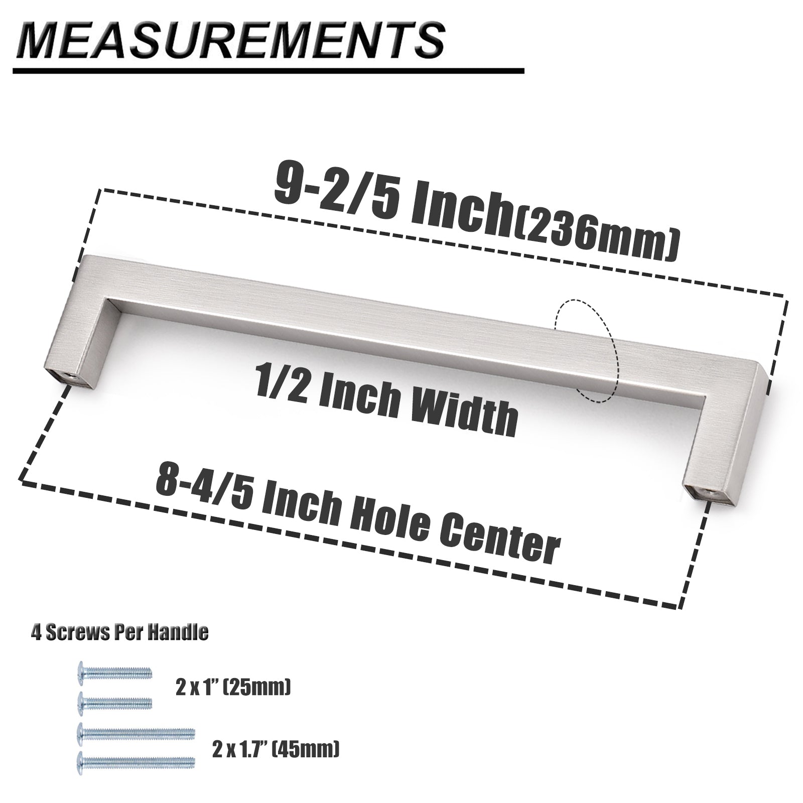Probrico Square Bar Kitchen Cabinet Handles Pulls Brushed Nickel Finish PDDJ27HSS 100 packs