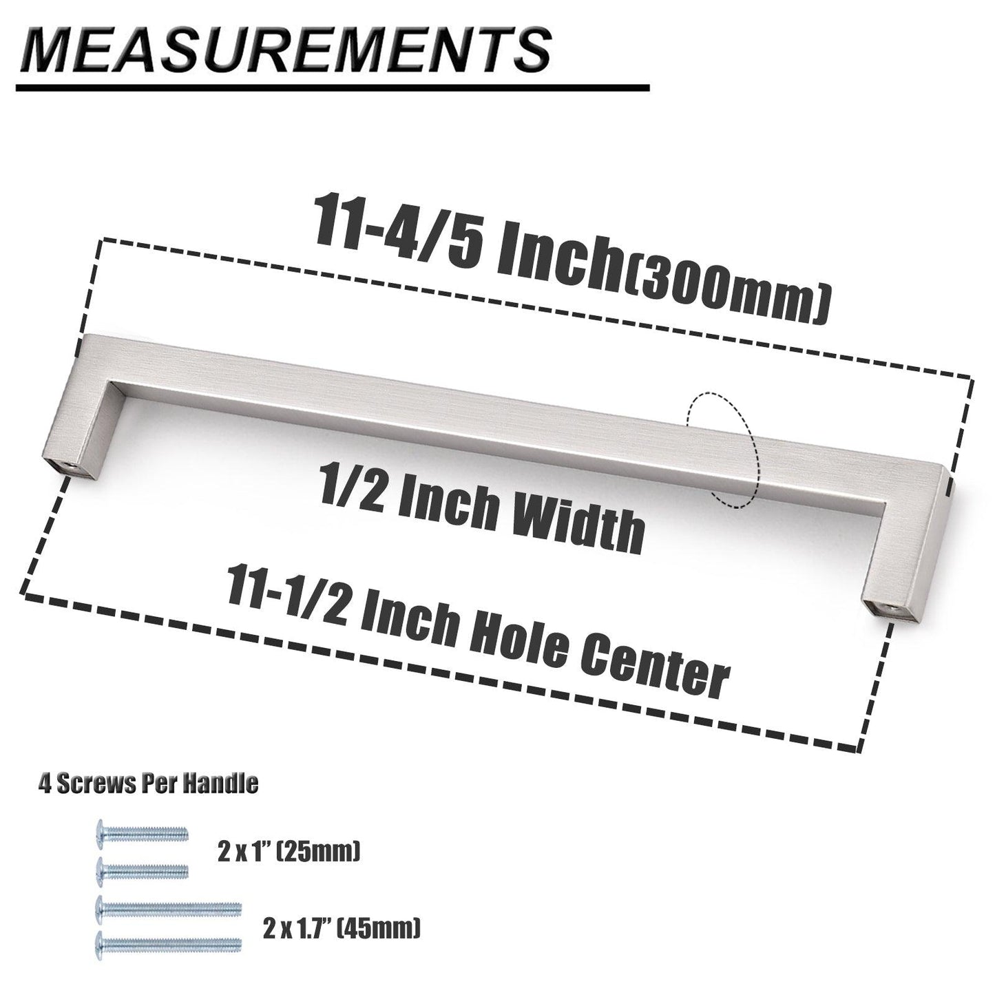 12mm Square Bar Kitchen Cabinet Handles Pulls Brushed Nickel Finish PDDJ27HSS - Probrico