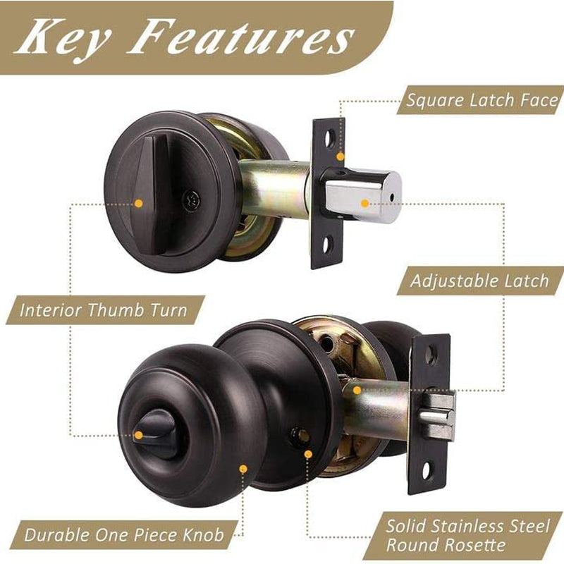 Keyed Alike Entry Door Lock Knob with Single Cylinder Deadbolt, Oil Rubbed Bronze Finish Combo Pack - DL609ET-101ORB - Probrico