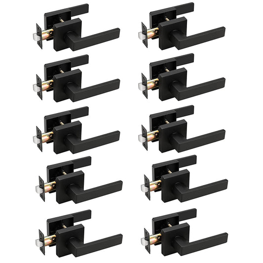 Probrico 10 Pack Matte Black Passage Door Levers Interior Heavy Duty Square Door Handles - Probrico