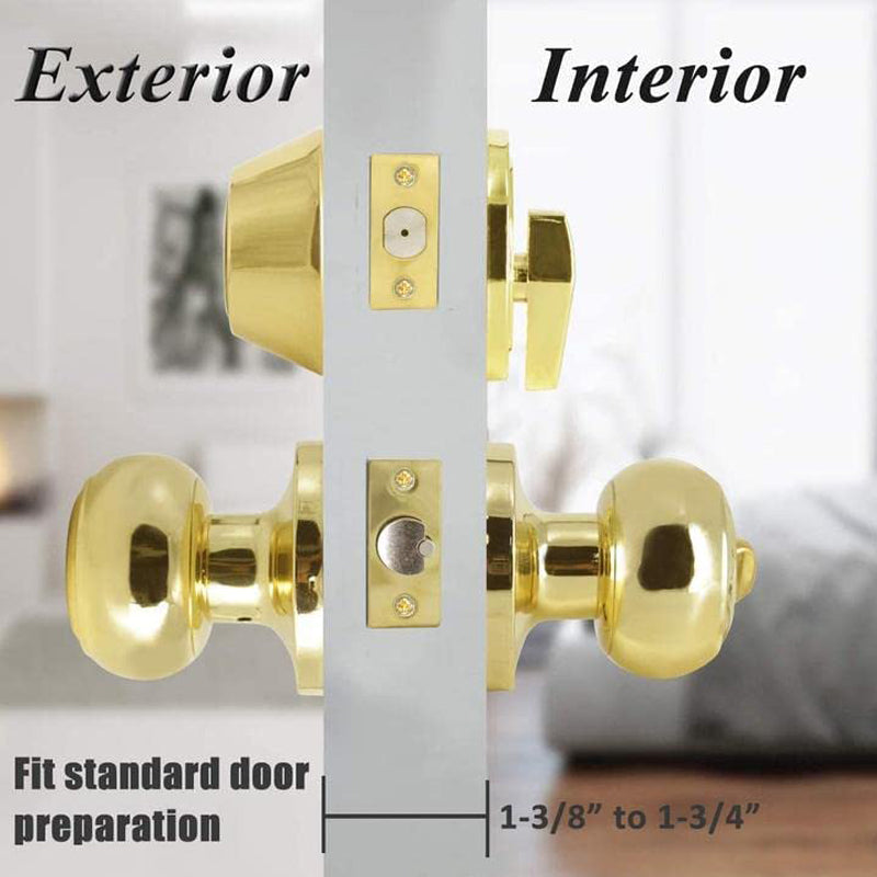 Keyed Alike Entry Door Lock Knob with Single Cylinder Deadbolt, Polished Brass Finish - DL609ET-101PB - Probrico