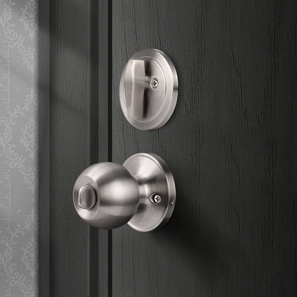 Round Ball Door Knob Lock with Single Cylinder Deadbolt Entry Keyed Lockset Satin Nickel Finish - Keyed Alike DL607ET-101SN - Probrico