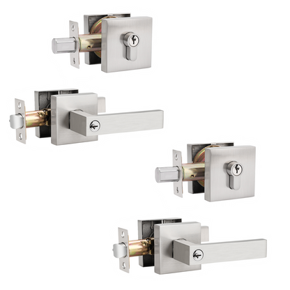 Keyed Entry Door Levers and Single Cylinder Deadbolts Combo Pack (Keyed Alike), Satin Nickel Finish DL01ET-111SN - Probrico