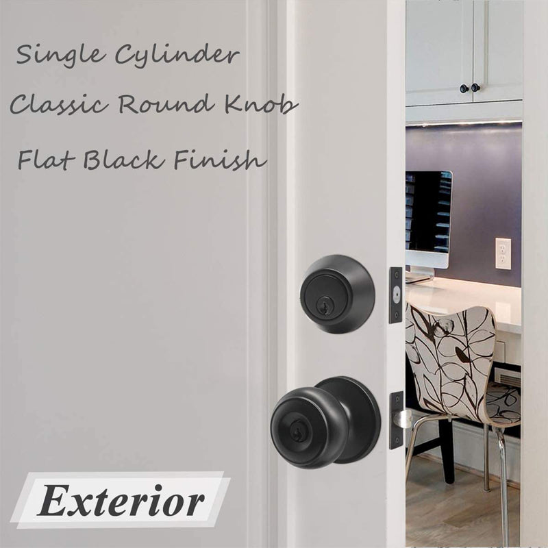 Keyed Alike Entry Door Lock Knob with Single Cylinder Deadbolt, Black Finish Combo Pack - DL609ET-101BK - Probrico