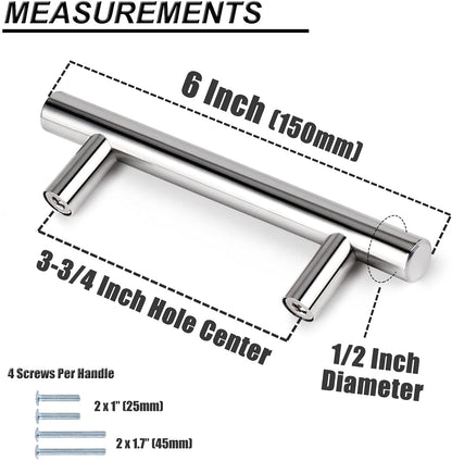 Stainless Steel T Bar Cabinet Handles Polished Chrome Finish, 96mm 3 3/4inch Hole Centers - Probrico