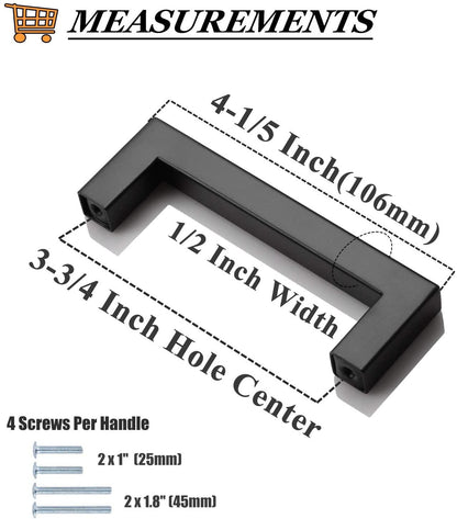1/2" Square Bar Cabinet Handle Pulls Black Kitchen Hardware Drawer Pull and Knobs 2-12" PDDJS12HBK