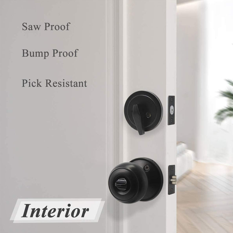 Keyed Alike Entry Door Lock Knob with Single Cylinder Deadbolt, Black Finish Combo Pack - DL609ET-101BK - Probrico