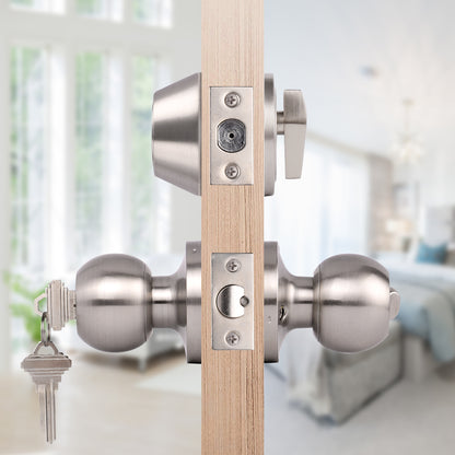 Round Ball Door Knob Lock with Single Cylinder Deadbolt Entry Keyed Lockset Satin Nickel Finish - Keyed Alike DL607ET-101SN - Probrico