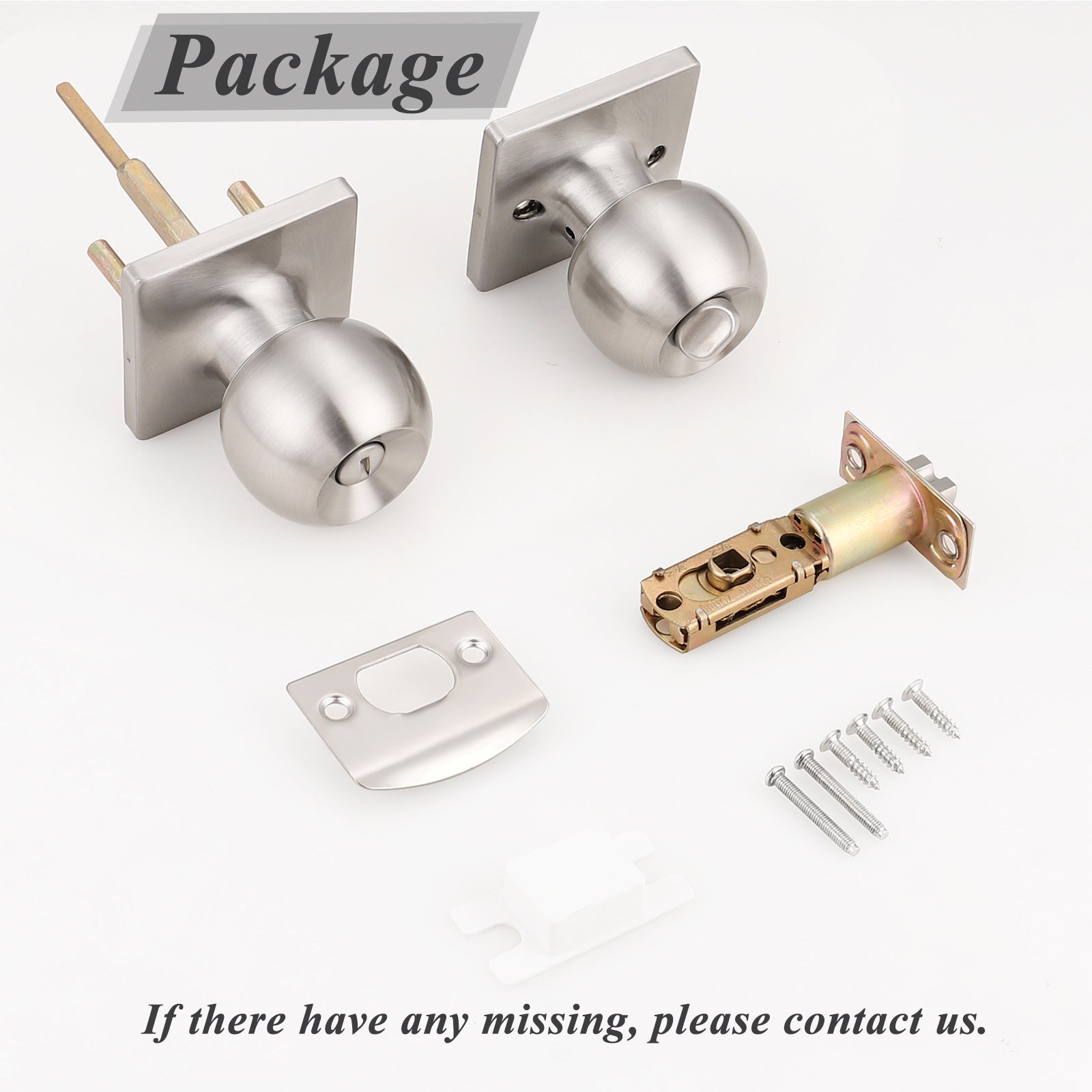 Round Ball Knob with Square Rosette, Interior Privacy Door Knobs Satin Nickel DLS07SNBK