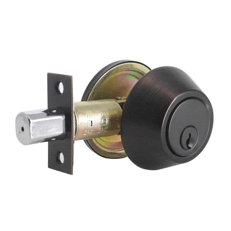 Single Cylinder Deadbolt Lock with Same Key, Oil Rubbed Bronze/Satin Nickel Keyed Door Lock DLD101