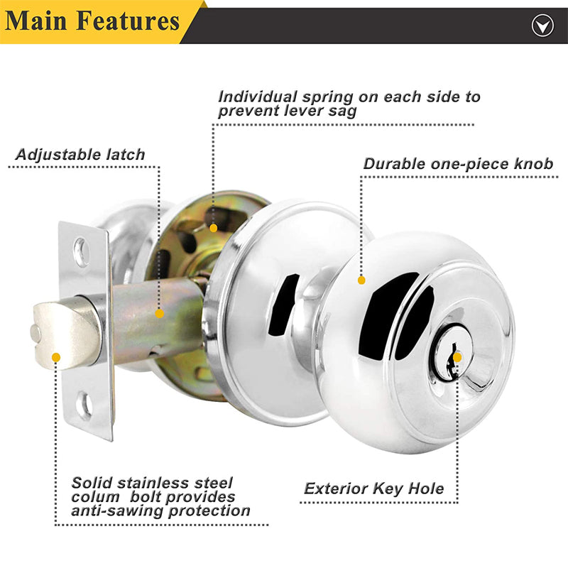 Probrico Polished Chrome Door Knob Keyed Alike/Entry Keyed/Privacy/Passage Door Lock DL609PC - Probrico