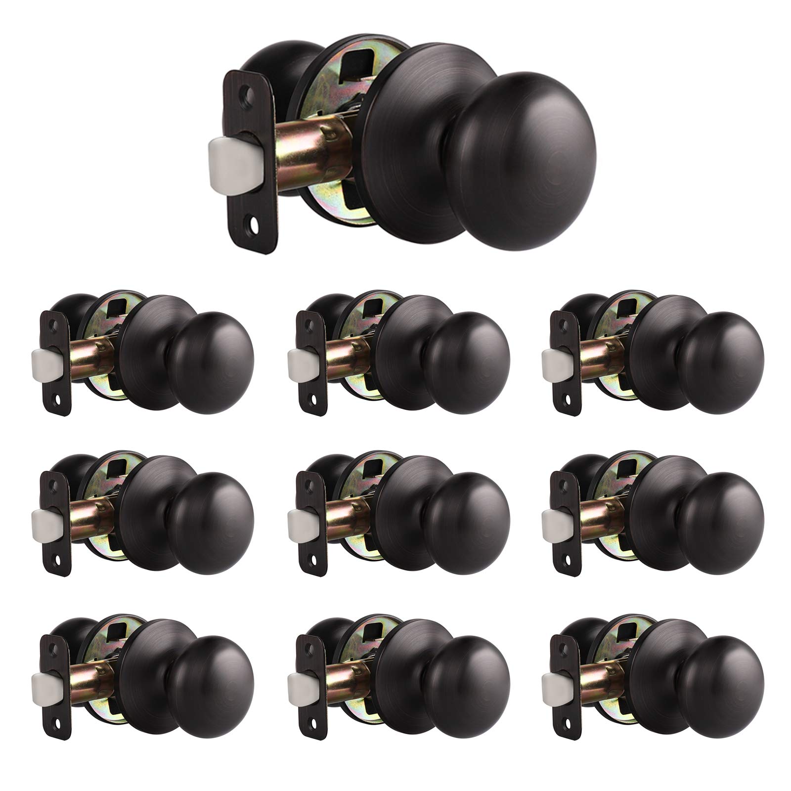 Probrico Ball Knob with Rosette Oil Rubbed Bronze Finish Passage Door Knobs 10 Packs