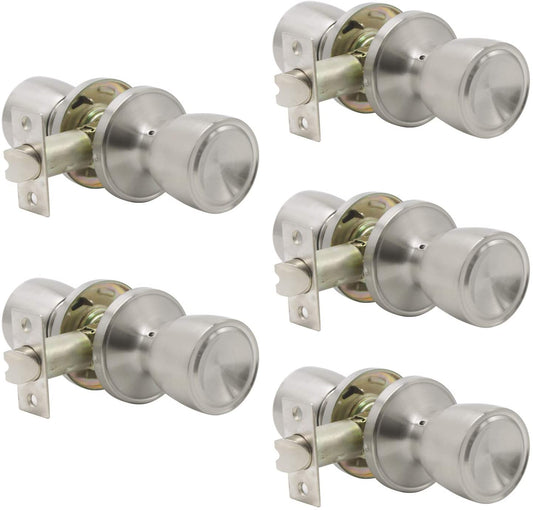 Probrico Satin Nickel Closet Hallway Passage Door Knob with Universal Latch 5 Packs - Probrico