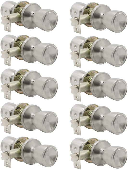 Probrico Satin Nickel Closet Hallway Passage Door Knob with Universal Latch 10 Packs - Probrico