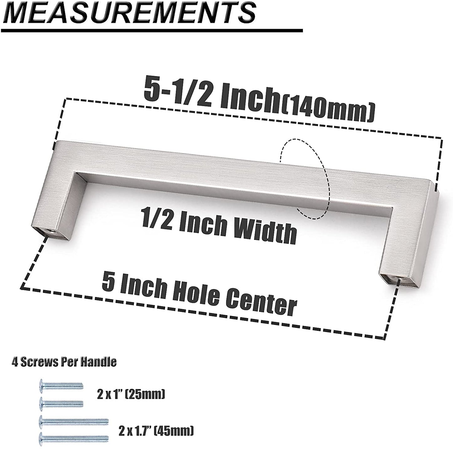 Cabinet Drawer Handles 5 inch 128mm Center to Center 5 Pack Brushed Stainless Steel Furniture Hardware - Probrico