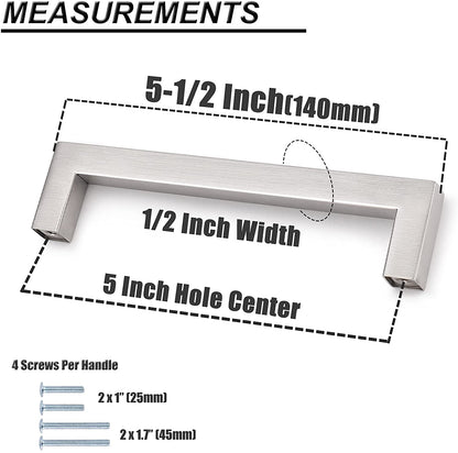 Cabinet Drawer Handles 5 inch 128mm Center to Center 5 Pack Brushed Stainless Steel Furniture Hardware - Probrico