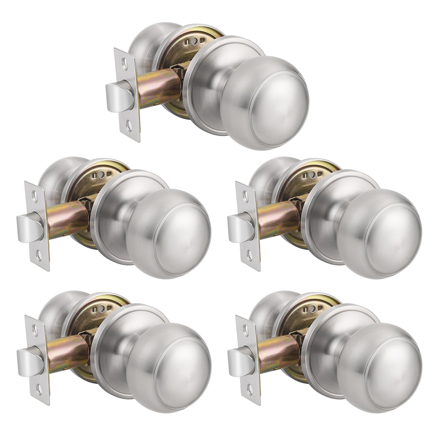 Probrico Satin Nickel Closet Hallway Passage Door Knob with Universal Latch 5 Packs - Probrico