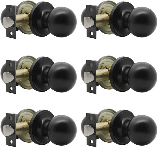 Probrico Ball Knob with Rosette Interior Privacy Door Knobs Black Finish 6 Packs - Probrico