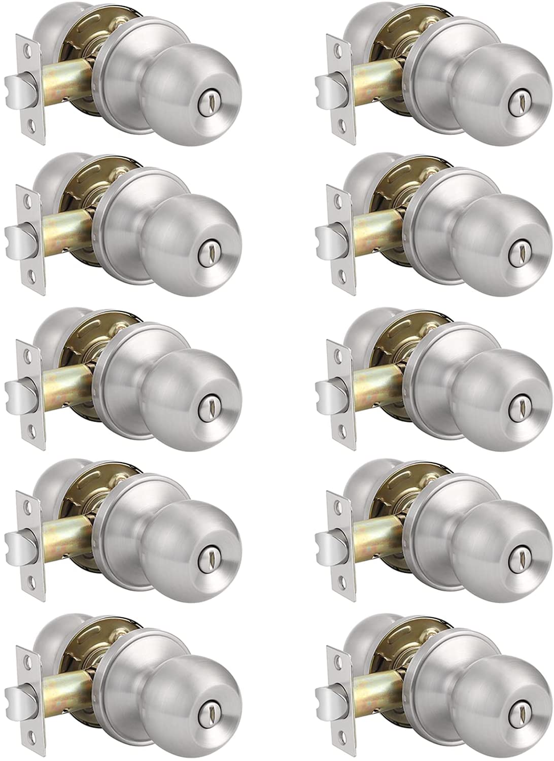 Probrico Ball Knobs Privacy Bedroom & Bathroom Door Lock Knobs Satin Nickel Finish - Probrico