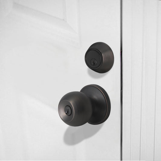 Entry Keyed Door Lock Knob with Single Cylinder Deadbolt, Oil Rubbed Bronze Finish Combo Pack - Keyed Alike DL607ET-101ORB - Probrico