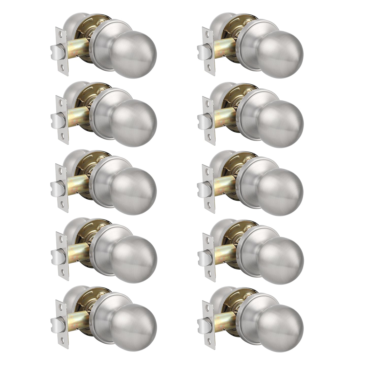 Probrico Satin Nickel Closet Hallway Passage Door Knob with Universal Latch 10 Packs - Probrico