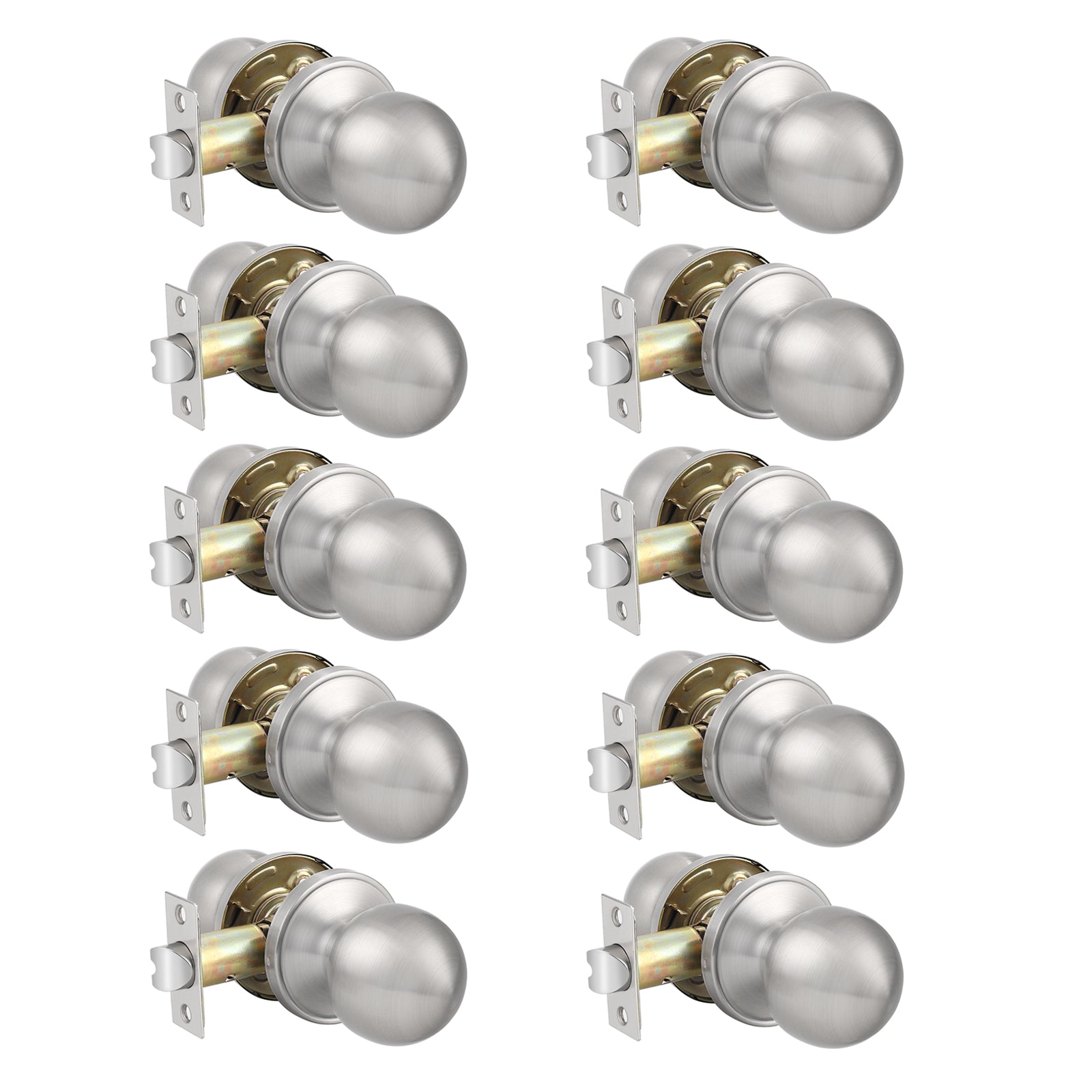 Probrico Satin Nickel Closet Hallway Passage Door Knob with Universal Latch 10 Packs