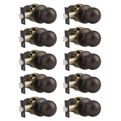 Probrico Ball Knob with Rosette Oil Rubbed Bronze Finish Passage Door Knobs 10 Packs - Probrico