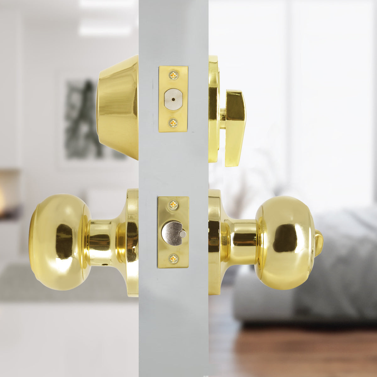Keyed Alike Entry Door Lock Knob with Single Cylinder Deadbolt, Polished Brass Finish - DL609ET-101PB - Probrico