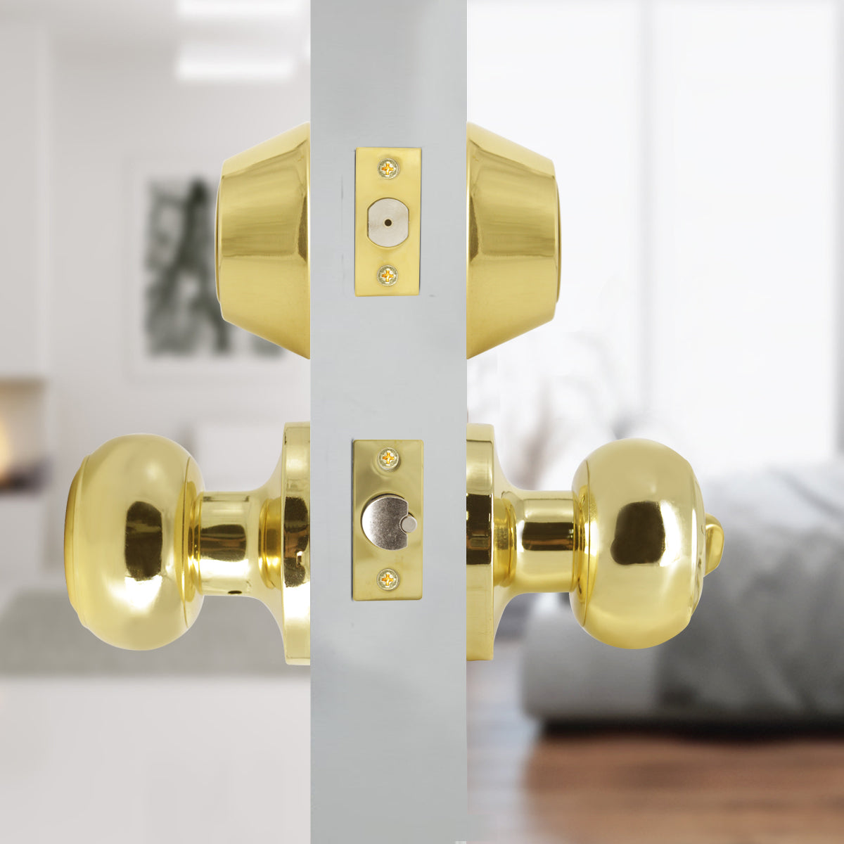 Keyed Alike Entry Door Lock Knob with Double Cylinder Deadbolt, Polished Brass Finish - DL609ET-102PB - Probrico