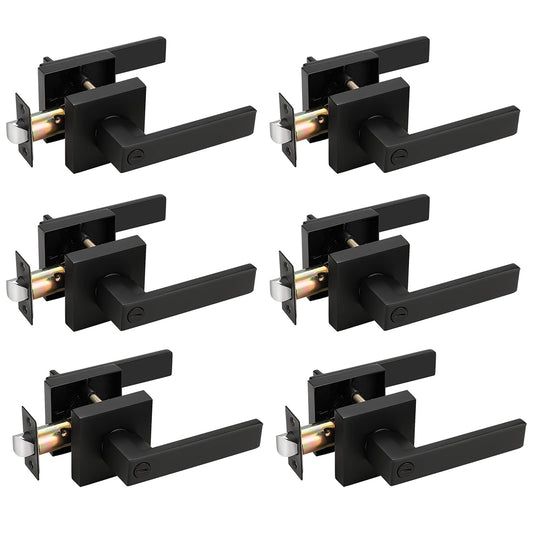 Probrico Bedroom and Bathroom Handles Lock Black Finished Privacy Door Lever 6 Packs - Probrico