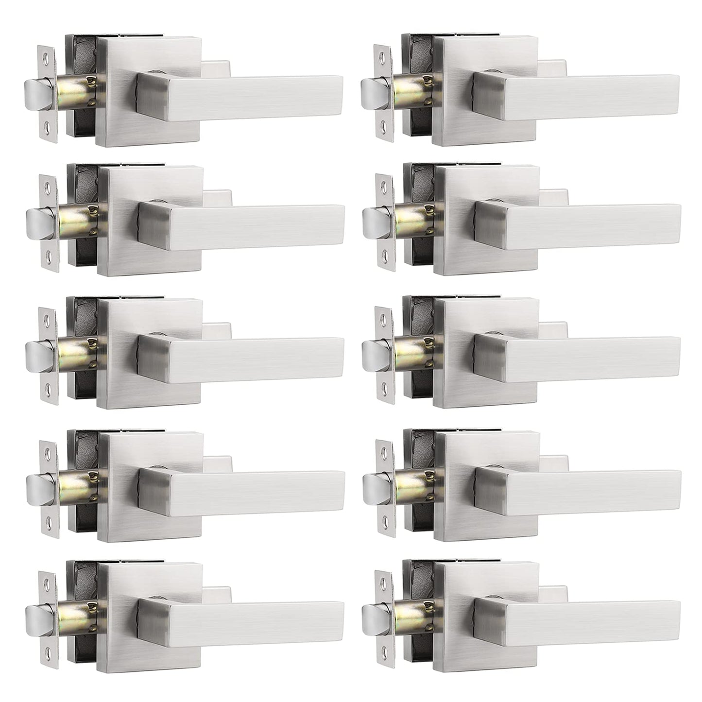 Probrico Hall and Closet Door Handles Satin Nickel Finish Passage Door Lock Levers 10 packs - Probrico