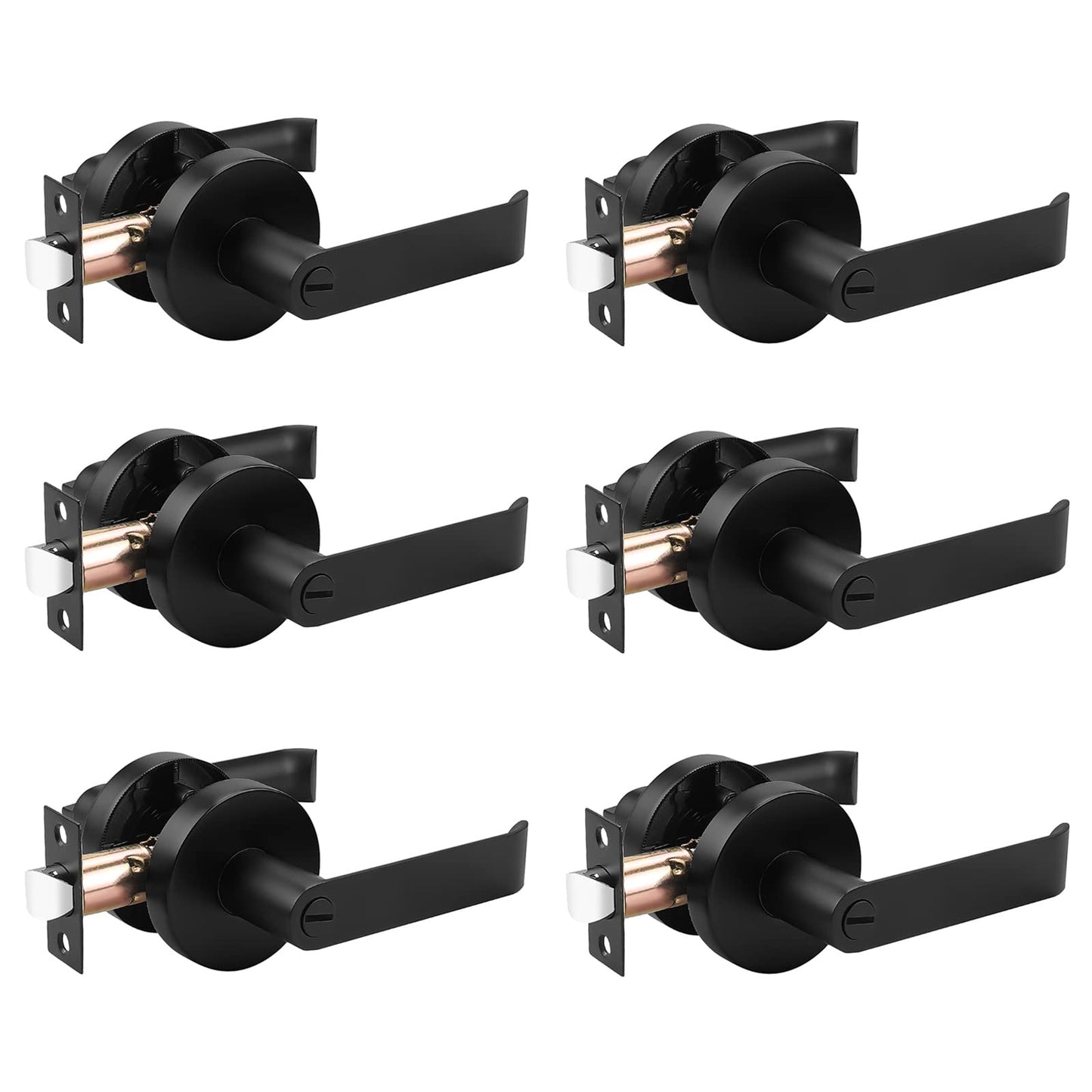 Probrico Bedroom and Bathroom Handles Lock Black Finished Privacy Door Lever 6 Packs - Probrico