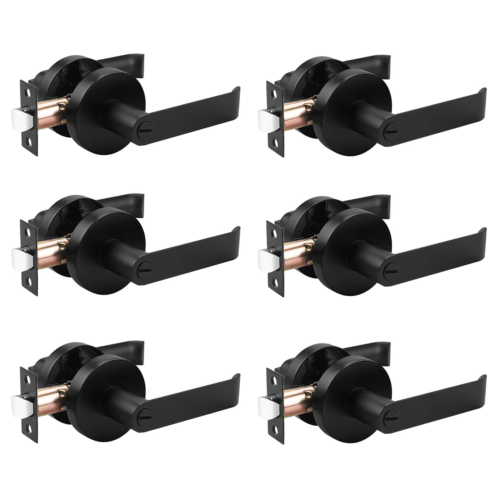 Probrico Bedroom and Bathroom Handles Lock Black Finished Privacy Door Lever 6 Packs - Probrico