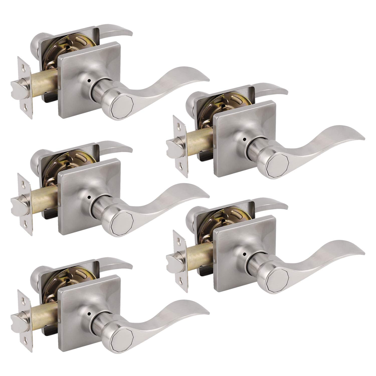 Probrico Door Handles Satin Nickel Finish Hall and Closet Passage Door Lock Levers 5 packs