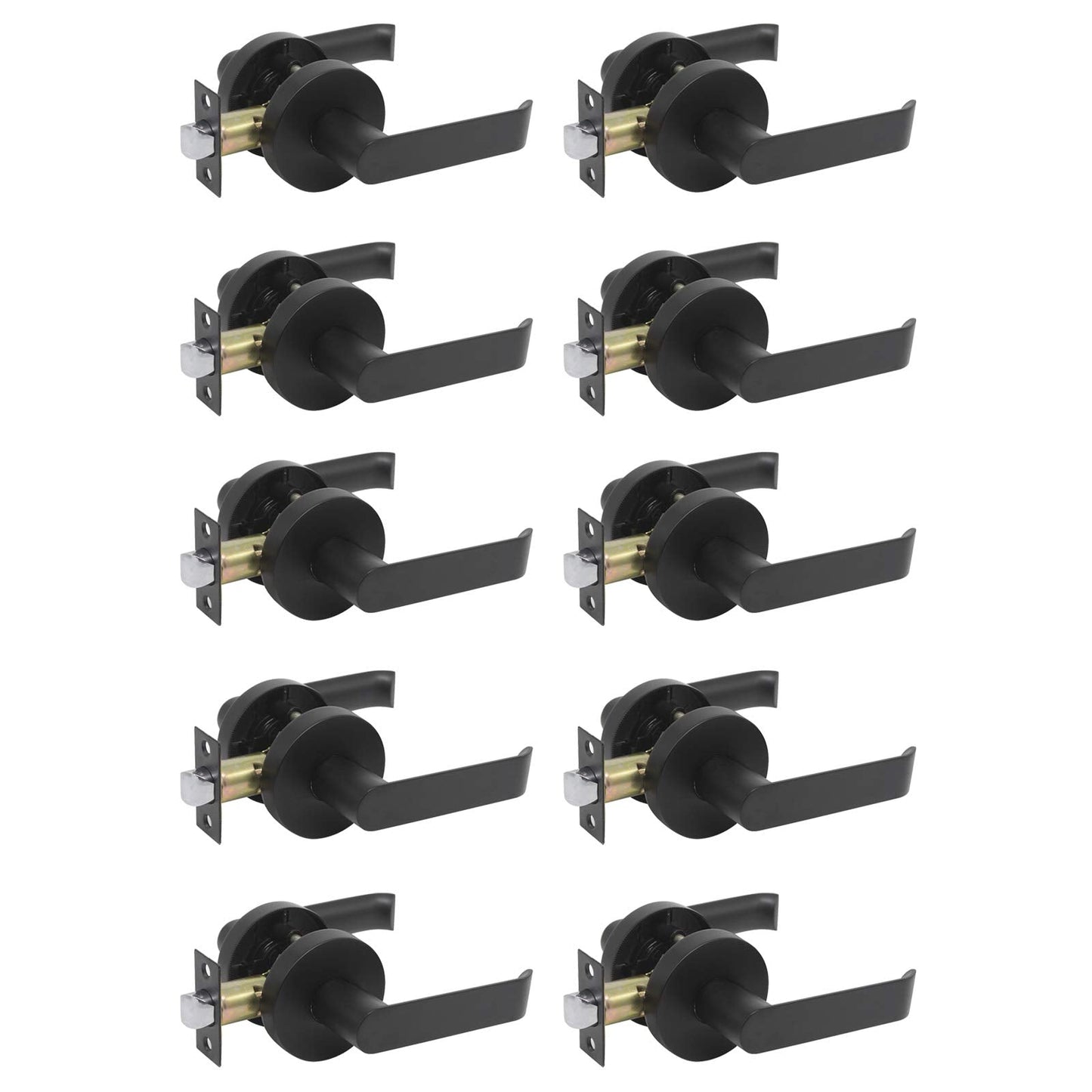 Probrico Hall or Closet Door Levers Locks Black Finish Passage Door Lock 10 Packs - Probrico