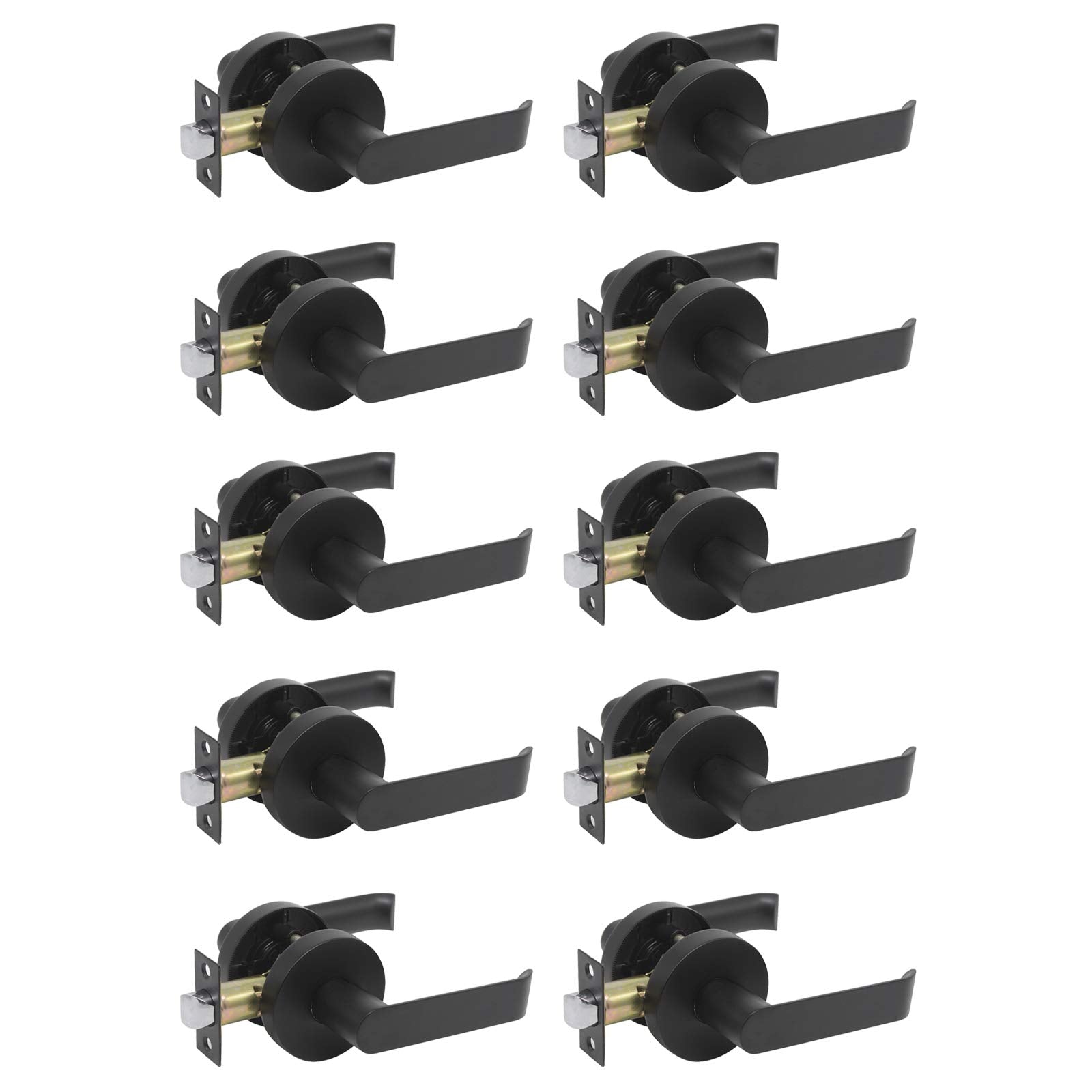 Probrico Hall or Closet Door Levers Locks Black Finish Passage Door Lock 10 Packs - Probrico