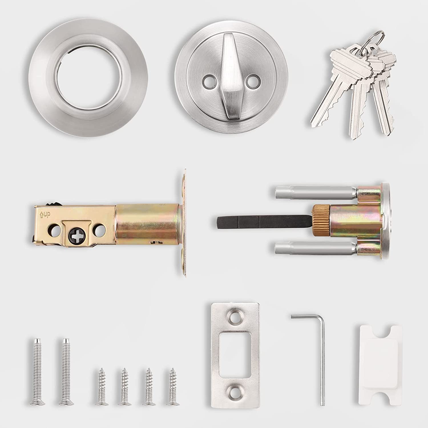 Single Cylinder Deadbolt Lock with Same Key, Oil Rubbed Bronze/Satin Nickel Keyed Door Lock DLD101