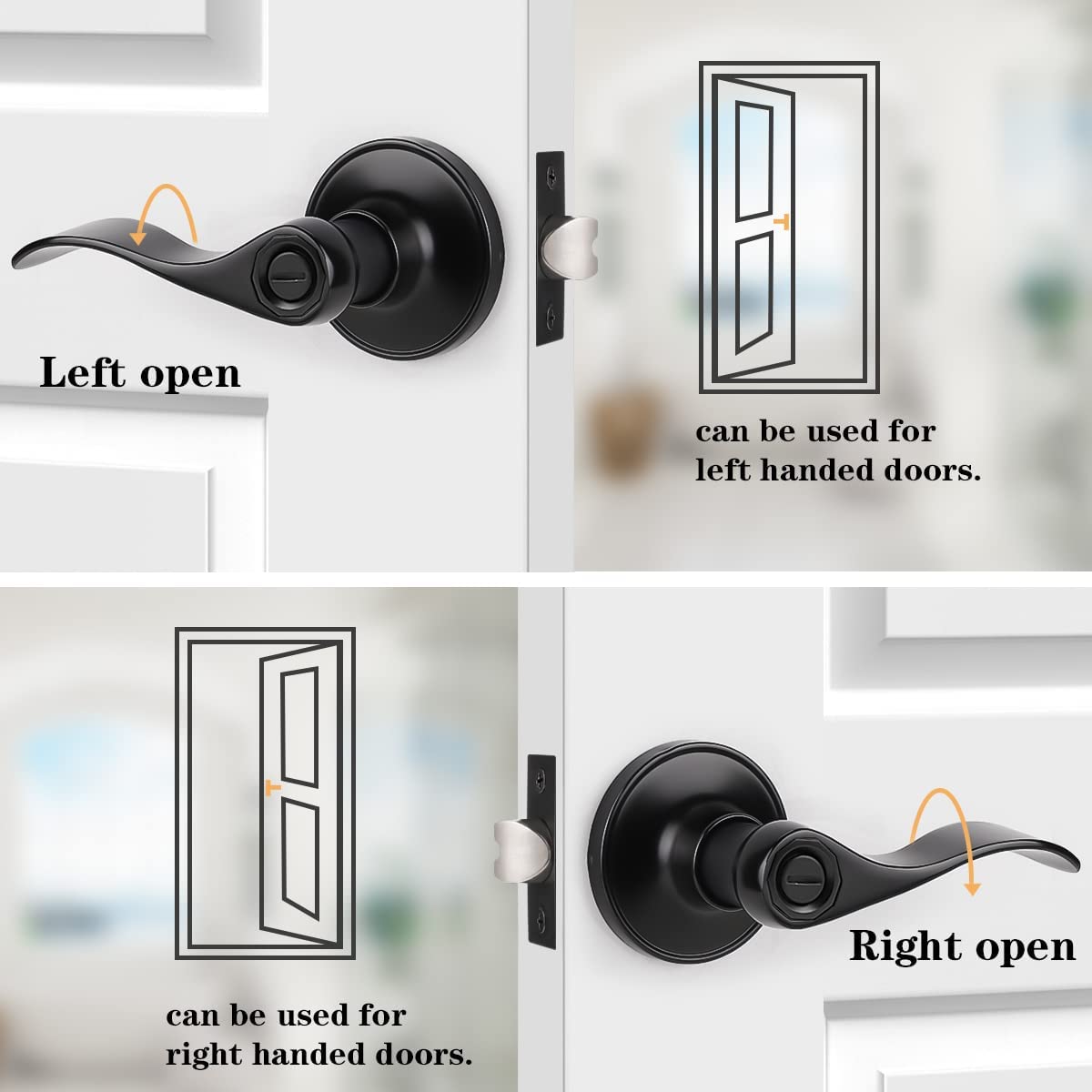 Black Door Handles Wave Style Levers, Entry Keyed/Privacy Lock/Passage/Dummy Function DL12061BK